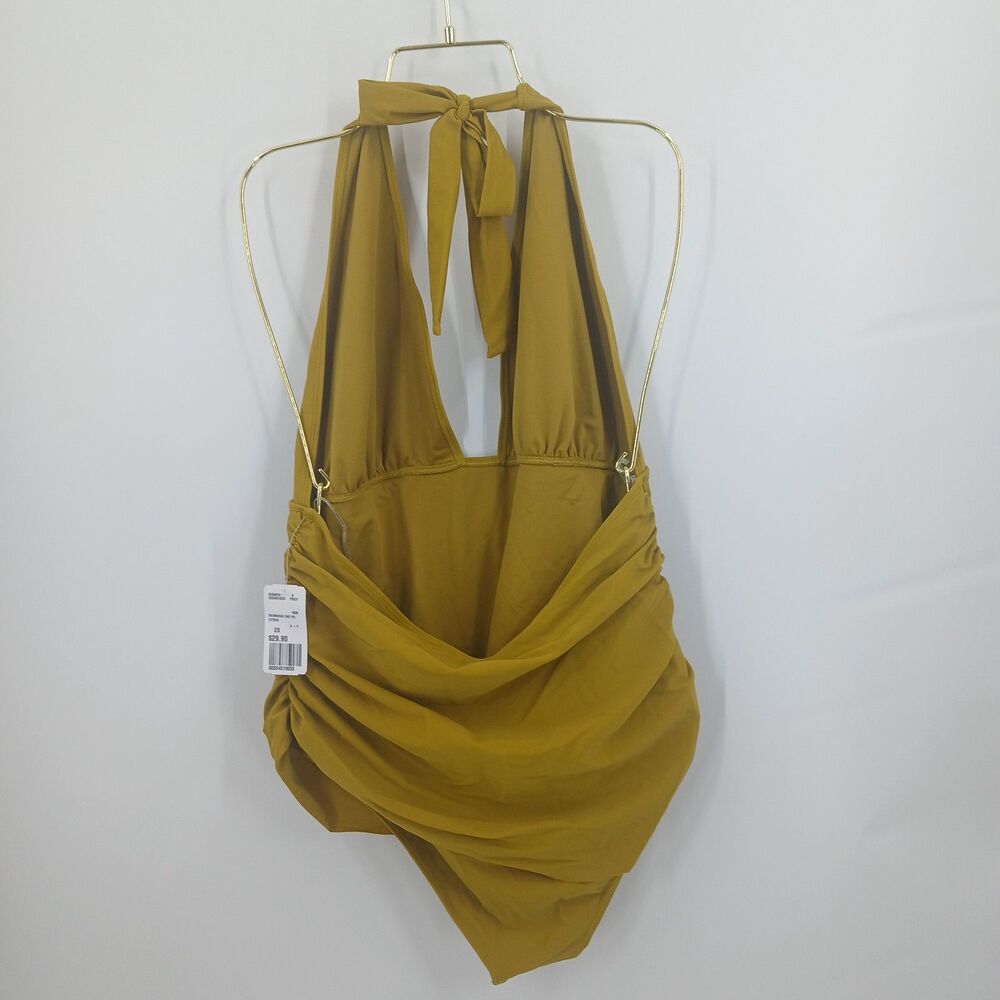womans forever 21 plus size 2XL one piece swimwear Ruched Halter mustard yellow - Picture 5 of 6